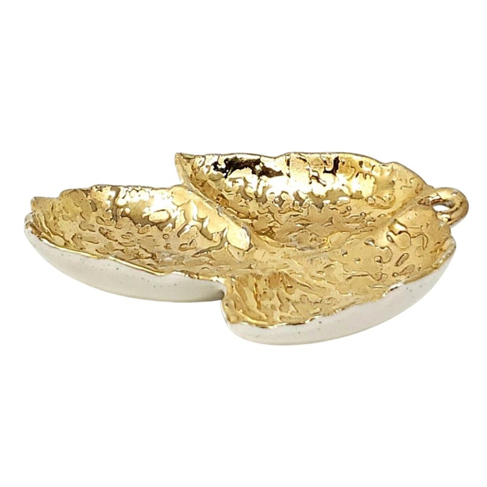 Vintage 22k Weeping Gold Ceramic Trinket Dish Leaf Mid Century Hand Painted